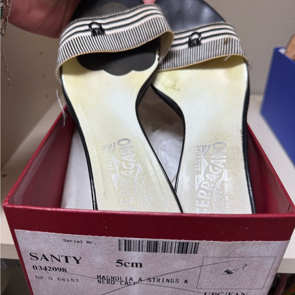 Salvatore Ferragamo Black and Cream Heels